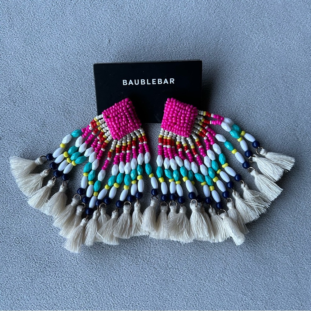 Baublebar ~ Rosa Fringed Drop Earrings ~ Pink & white with multi-colour beads